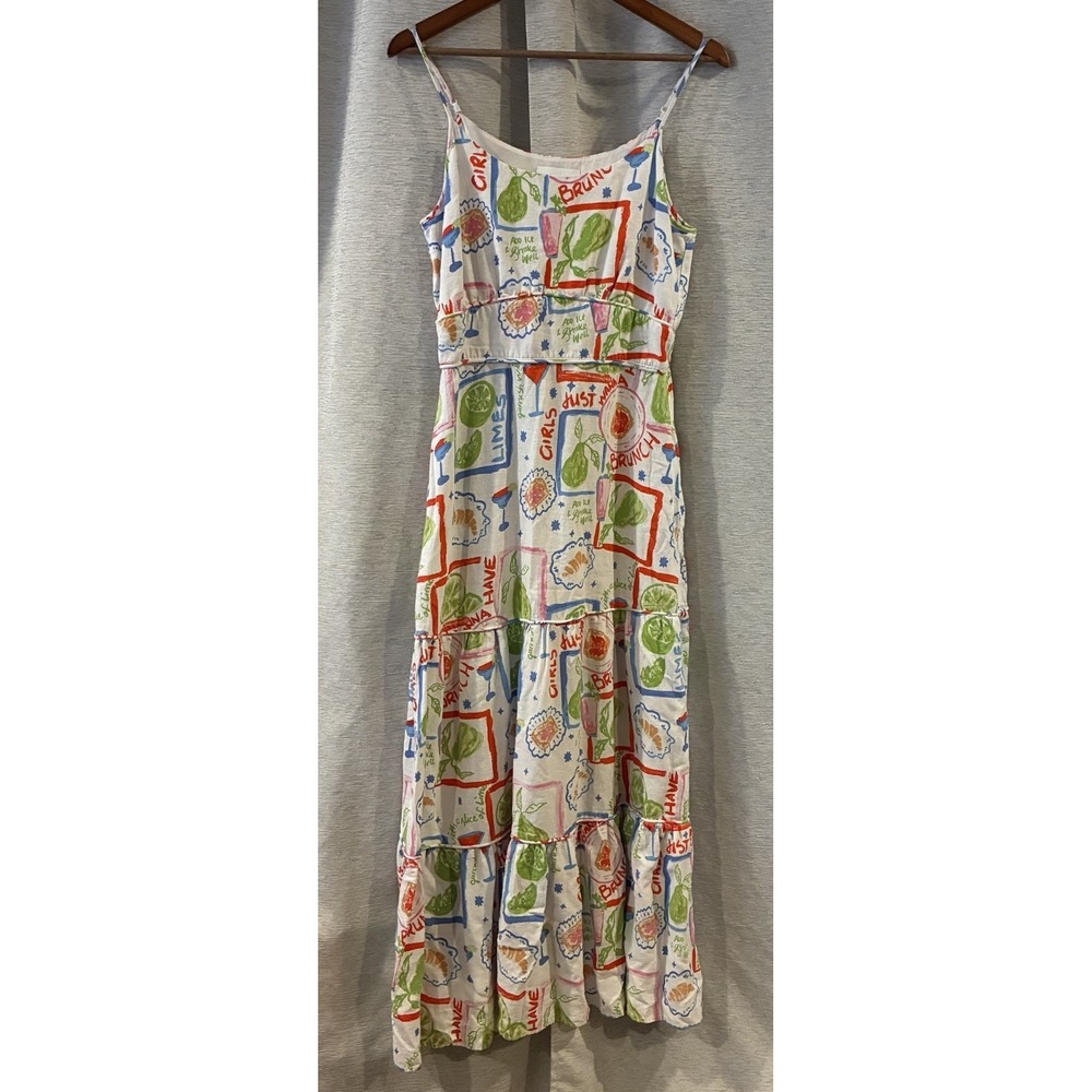 Cynthia Rowley Girls Just Wanna Have Brunch Maxi Dress Medium Linen Blend Tiered